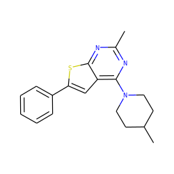 Cc1nc(N2CCC(C)CC2)c2cc(-c3ccccc3)sc2n1 ZINC000000390194