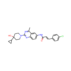 Cc1nc(N2CCC(O)(C3CC3)CC2)nc2ccc(NC(=O)/C=C/c3ccc(Cl)cc3)cc12 ZINC000084587669