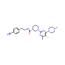 Cc1nc(N2CCC[C@@H](C(=O)NCCc3ccc(C#N)cc3)C2)nc(N2CCN(C)CC2)c1F ZINC000169310229