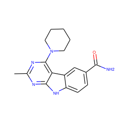 Cc1nc(N2CCCCC2)c2c(n1)[nH]c1ccc(C(N)=O)cc12 ZINC000034041212