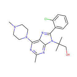 Cc1nc(N2CCN(C)CC2)c2nc(-c3ccccc3Cl)n(C(C)(C)CO)c2n1 ZINC000145604101