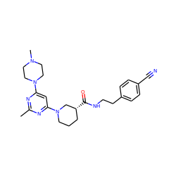 Cc1nc(N2CCN(C)CC2)cc(N2CCC[C@@H](C(=O)NCCc3ccc(C#N)cc3)C2)n1 ZINC000169310231