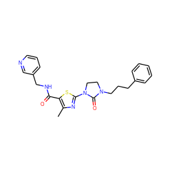 Cc1nc(N2CCN(CCCc3ccccc3)C2=O)sc1C(=O)NCc1cccnc1 ZINC000103236131