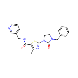 Cc1nc(N2CCN(Cc3ccccc3)C2=O)sc1C(=O)NCc1cccnc1 ZINC000103236127