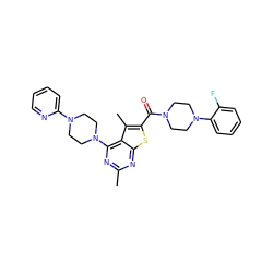 Cc1nc(N2CCN(c3ccccn3)CC2)c2c(C)c(C(=O)N3CCN(c4ccccc4F)CC3)sc2n1 ZINC000038148319