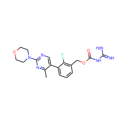 Cc1nc(N2CCOCC2)ncc1-c1cccc(COC(=O)NC(=N)N)c1F ZINC001772607857