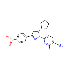 Cc1nc(N2N=C(c3ccc(C(=O)O)cc3)C[C@@H]2C2CCCC2)ccc1C#N ZINC000113807501