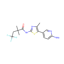 Cc1nc(NC(=O)C(C)(C)CC(F)(F)F)sc1-c1ccc(N)nc1 ZINC000096272395