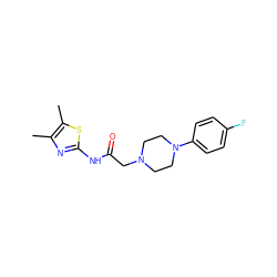 Cc1nc(NC(=O)CN2CCN(c3ccc(F)cc3)CC2)sc1C ZINC000025790536