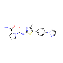 Cc1nc(NC(=O)N2CCC[C@H]2C(N)=O)sc1-c1ccc(-n2cccn2)cc1 ZINC000084688250