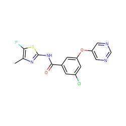 Cc1nc(NC(=O)c2cc(Cl)cc(Oc3cncnc3)c2)sc1F ZINC000096938937