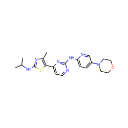 Cc1nc(NC(C)C)sc1-c1ccnc(Nc2ccc(N3CCOCC3)cn2)n1 ZINC001772599814