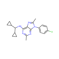 Cc1nc(NC(C2CC2)C2CC2)c2nc(C)n(-c3ccc(Cl)cc3)c2n1 ZINC000068196720