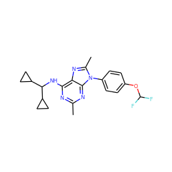 Cc1nc(NC(C2CC2)C2CC2)c2nc(C)n(-c3ccc(OC(F)F)cc3)c2n1 ZINC000068196714