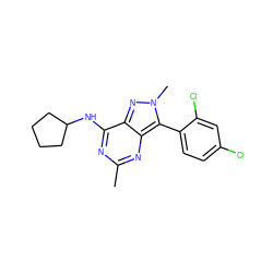 Cc1nc(NC2CCCC2)c2nn(C)c(-c3ccc(Cl)cc3Cl)c2n1 ZINC000013445108