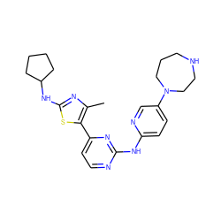 Cc1nc(NC2CCCC2)sc1-c1ccnc(Nc2ccc(N3CCCNCC3)cn2)n1 ZINC001772581147