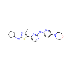 Cc1nc(NC2CCCC2)sc1-c1ccnc(Nc2ccc(N3CCOCC3)cn2)n1 ZINC001772580635