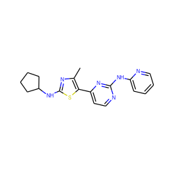 Cc1nc(NC2CCCC2)sc1-c1ccnc(Nc2ccccn2)n1 ZINC001772604129