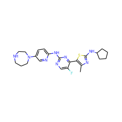 Cc1nc(NC2CCCC2)sc1-c1nc(Nc2ccc(N3CCCNCC3)cn2)ncc1F ZINC001772656196