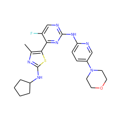 Cc1nc(NC2CCCC2)sc1-c1nc(Nc2ccc(N3CCOCC3)cn2)ncc1F ZINC001772597577