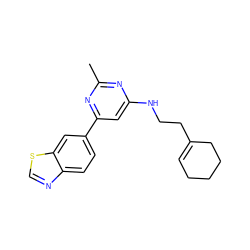 Cc1nc(NCCC2=CCCCC2)cc(-c2ccc3ncsc3c2)n1 ZINC000205849595