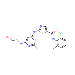 Cc1nc(NCCO)cc(Nc2ncc(C(=O)Nc3c(C)cccc3Cl)s2)n1 ZINC000014952222