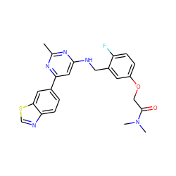 Cc1nc(NCc2cc(OCC(=O)N(C)C)ccc2F)cc(-c2ccc3ncsc3c2)n1 ZINC000141997608