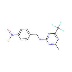 Cc1nc(NCc2ccc([N+](=O)[O-])cc2)nc(C(F)(F)F)n1 ZINC000103283032