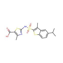 Cc1nc(NS(=O)(=O)c2sc3ccc(C(C)C)cc3c2C)sc1C(=O)O ZINC000114604777