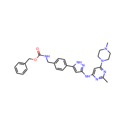 Cc1nc(Nc2cc(-c3ccc(CNC(=O)OCc4ccccc4)cc3)[nH]n2)cc(N2CCN(C)CC2)n1 ZINC000084652060