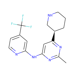 Cc1nc(Nc2cc(C(F)(F)F)ccn2)cc([C@@H]2CCCNC2)n1 ZINC000221721479