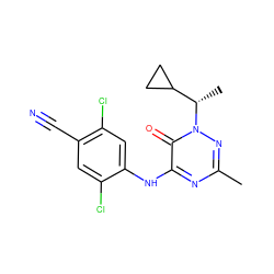 Cc1nc(Nc2cc(Cl)c(C#N)cc2Cl)c(=O)n([C@@H](C)C2CC2)n1 ZINC000049035533