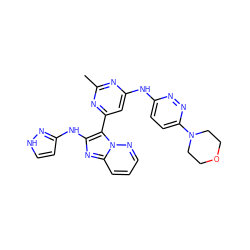 Cc1nc(Nc2ccc(N3CCOCC3)nn2)cc(-c2c(Nc3cc[nH]n3)nc3cccnn23)n1 ZINC000095552722