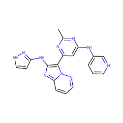 Cc1nc(Nc2cccnc2)cc(-c2c(Nc3cc[nH]n3)nc3cccnn23)n1 ZINC000095555159