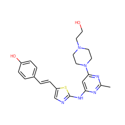 Cc1nc(Nc2ncc(/C=C/c3ccc(O)cc3)s2)cc(N2CCN(CCO)CC2)n1 ZINC000058581235