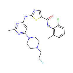 Cc1nc(Nc2ncc(C(=O)Nc3c(C)cccc3Cl)s2)cc(N2CCN(CCF)CC2)n1 ZINC000028865955