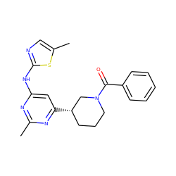 Cc1nc(Nc2ncc(C)s2)cc([C@H]2CCCN(C(=O)c3ccccc3)C2)n1 ZINC000299856360