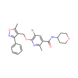 Cc1nc(OCc2c(-c3ccccc3)noc2C)c(Br)cc1C(=O)NC1CCOCC1 ZINC000143115193