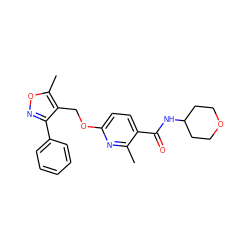 Cc1nc(OCc2c(-c3ccccc3)noc2C)ccc1C(=O)NC1CCOCC1 ZINC000143530837