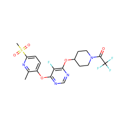 Cc1nc(S(C)(=O)=O)ccc1Oc1ncnc(OC2CCN(C(=O)C(F)(F)F)CC2)c1F ZINC000299836366