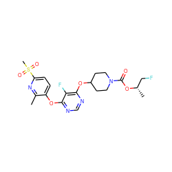 Cc1nc(S(C)(=O)=O)ccc1Oc1ncnc(OC2CCN(C(=O)O[C@@H](C)CF)CC2)c1F ZINC000299824520