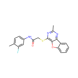 Cc1nc(SCC(=O)Nc2ccc(C)c(F)c2)c2oc3ccccc3c2n1 ZINC000002380753