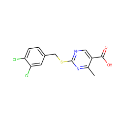 Cc1nc(SCc2ccc(Cl)c(Cl)c2)ncc1C(=O)O ZINC000002578170