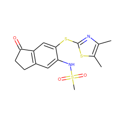 Cc1nc(Sc2cc3c(cc2NS(C)(=O)=O)CCC3=O)sc1C ZINC000029332207