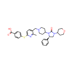 Cc1nc(Sc2ccc(C(=O)O)cc2)ccc1CN1CCC(N2C(=O)N(C3CCOCC3)C[C@H]2c2ccccc2)CC1 ZINC000096285408