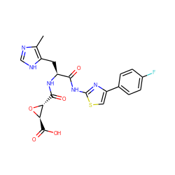 Cc1nc[nH]c1C[C@H](NC(=O)[C@H]1O[C@@H]1C(=O)O)C(=O)Nc1nc(-c2ccc(F)cc2)cs1 ZINC000096917539