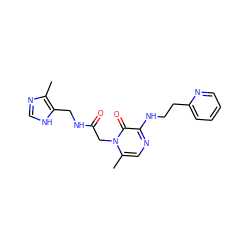 Cc1nc[nH]c1CNC(=O)Cn1c(C)cnc(NCCc2ccccn2)c1=O ZINC000028563503