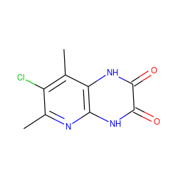 Cc1nc2[nH]c(=O)c(=O)[nH]c2c(C)c1Cl ZINC000026659270