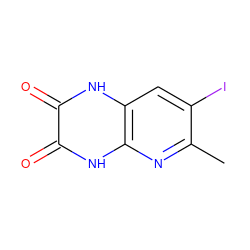 Cc1nc2[nH]c(=O)c(=O)[nH]c2cc1I ZINC000026660861