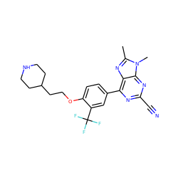 Cc1nc2c(-c3ccc(OCCC4CCNCC4)c(C(F)(F)F)c3)nc(C#N)nc2n1C ZINC001772612326